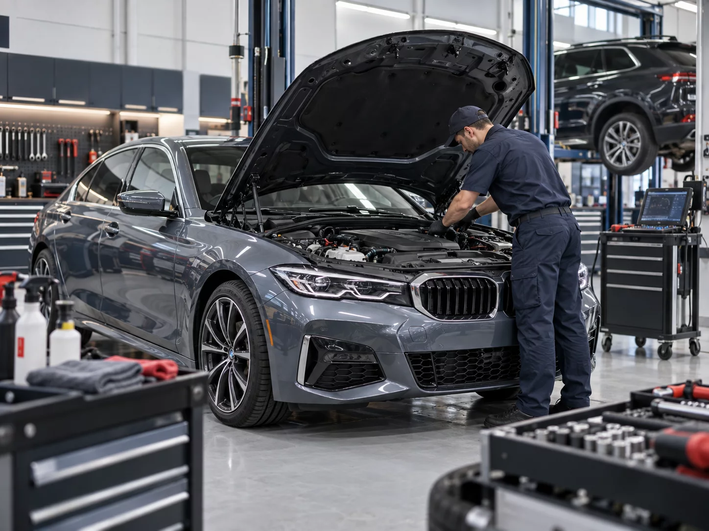 Professional mechanic servicing a vehicle